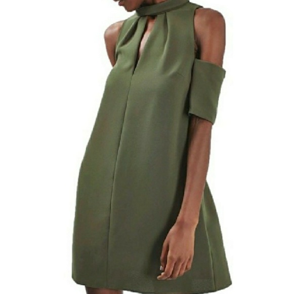 Topshop Dresses & Skirts - TopShop Retro Green Dress Cut Out Shoulders US 2